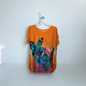 Orange Butterfly Print Women's Blouse